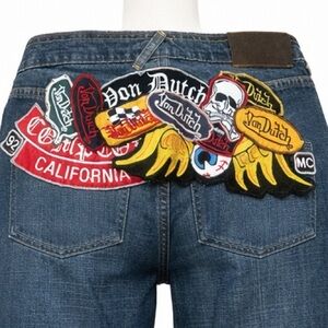 ❤️ Vintage Von Dutch Women's Dark Blue Flare Jeans with Colorful Embroidery